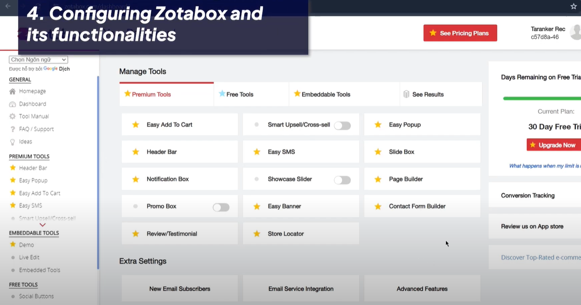 Step-by-step instructions on configuring Zotabox's features like pop-ups, header bars, and notifications to maximize your Shopify store's performance and conversions.