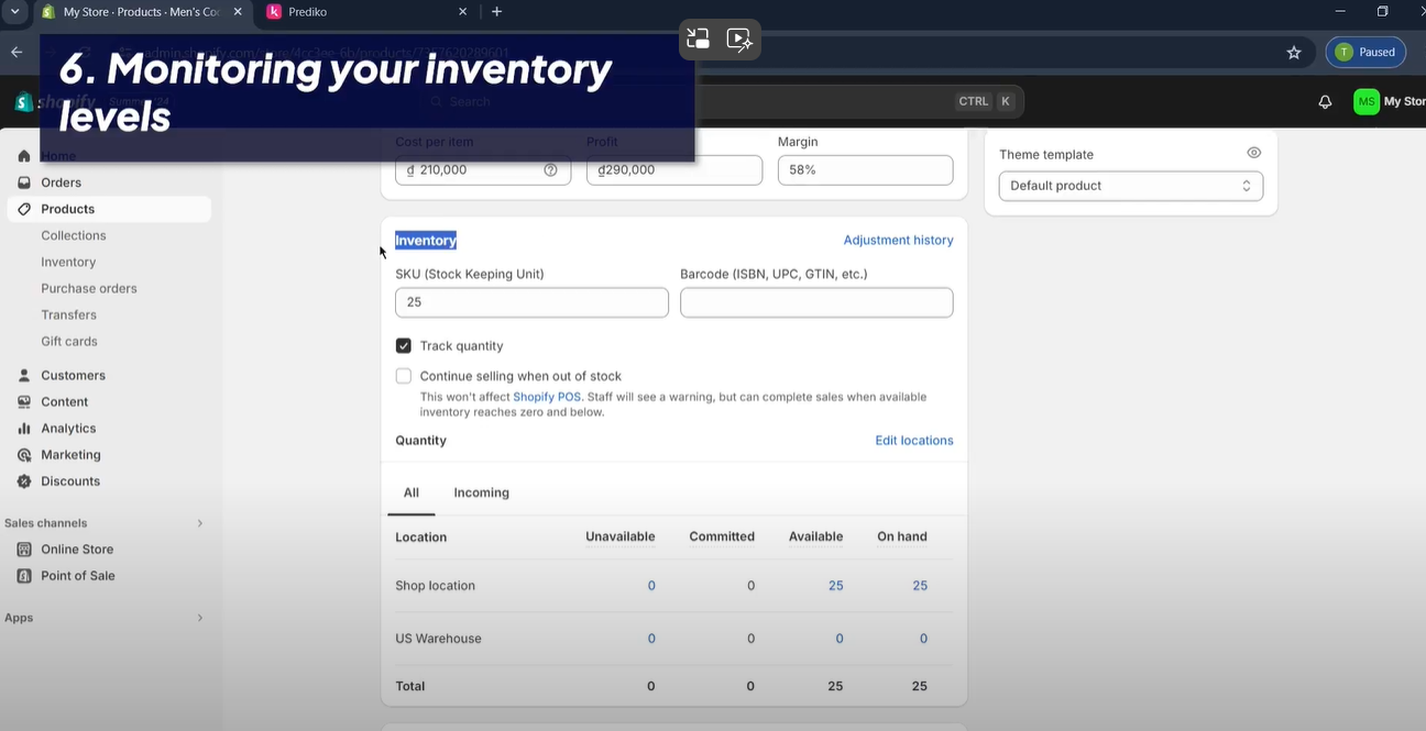 Ensure you never run out of stock by effectively monitoring your inventory levels in Shopify, complete with SKU tracking and location management.