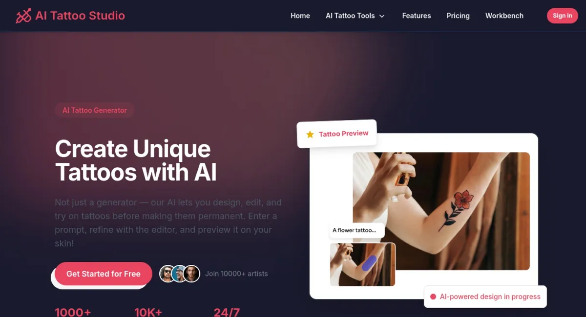 AI Tattoo Studio website