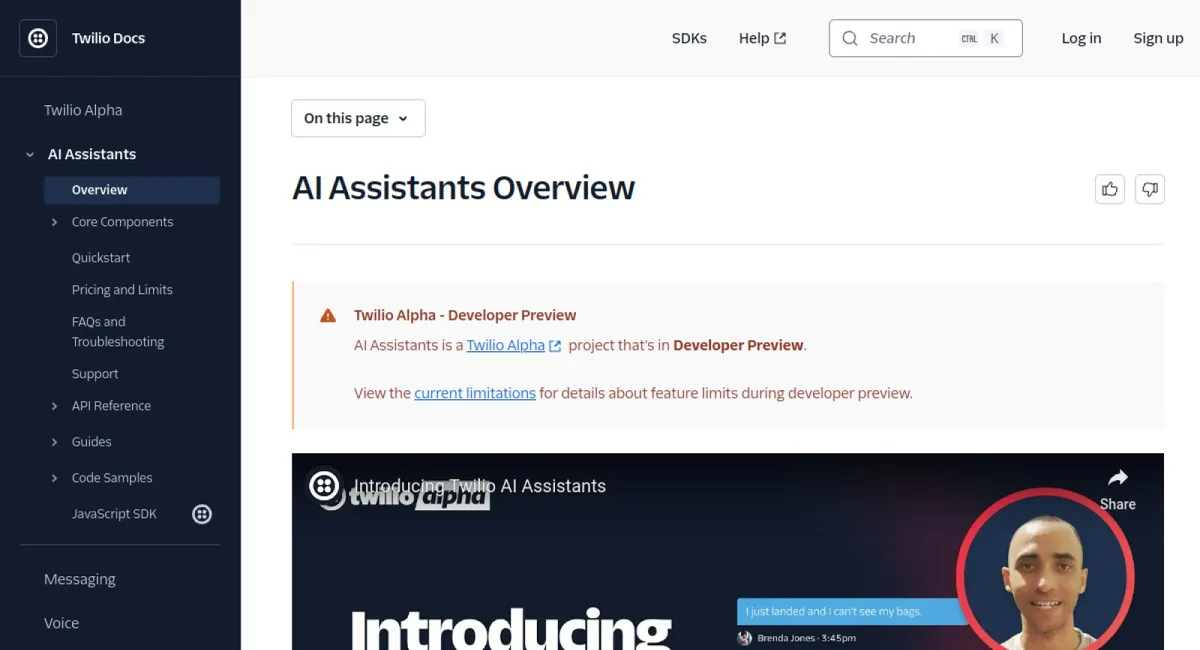Twilio AI Assistants website