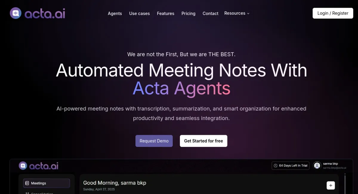 Acta Agent website