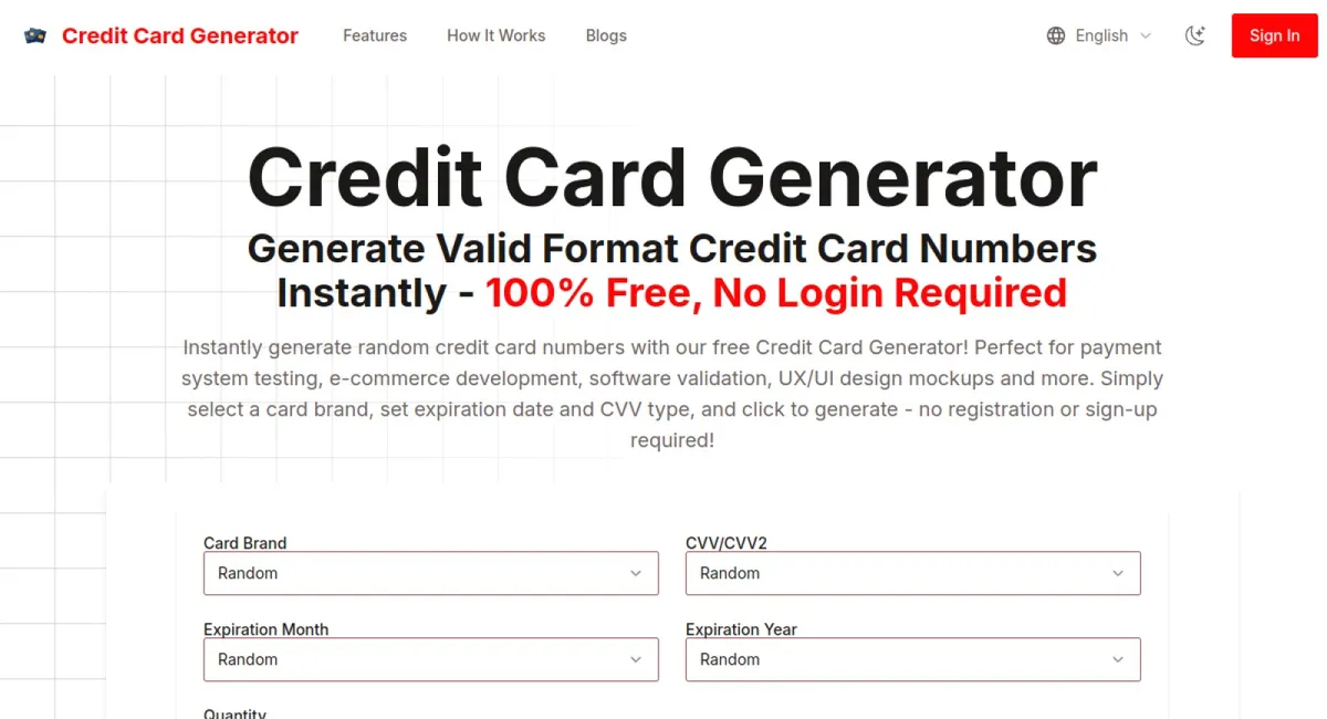 Credit Card Generator website