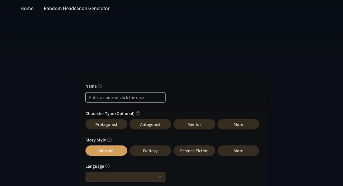 Character Headcanon Generator website