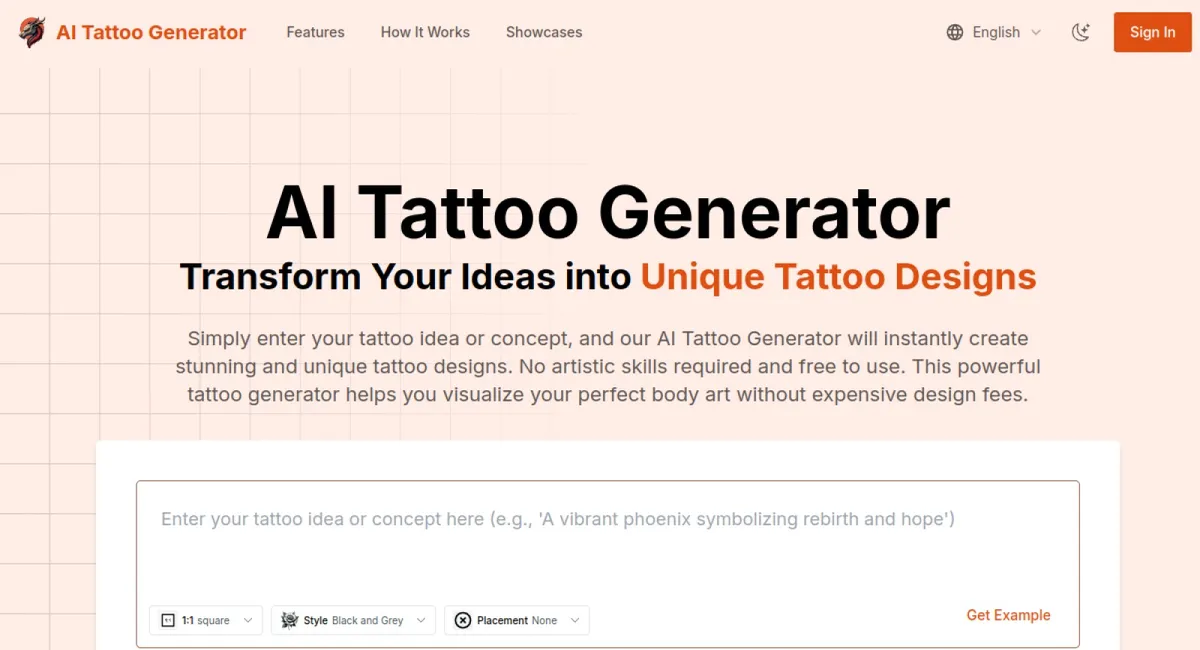 AI Tattoo Generator website