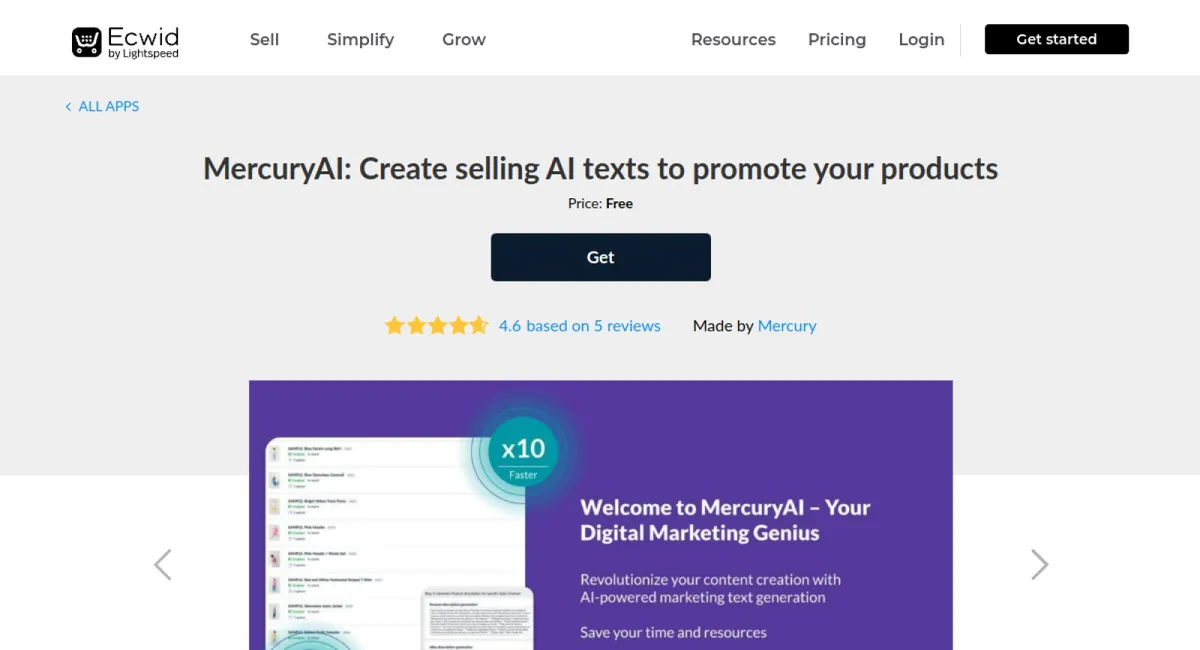 MercuryAI: Create selling AI texts to promote your products cover