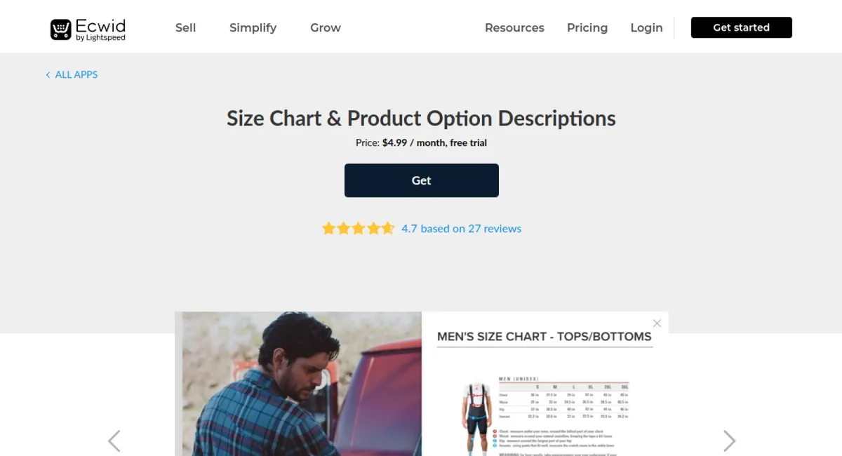 Size Chart & Product Option Descriptions cover