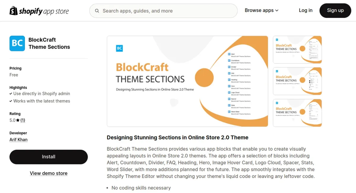 BlockCraft Theme Sections cover