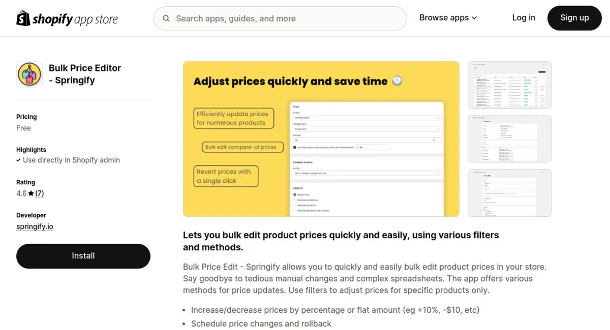 Bulk Price Editor ‑ Springify cover