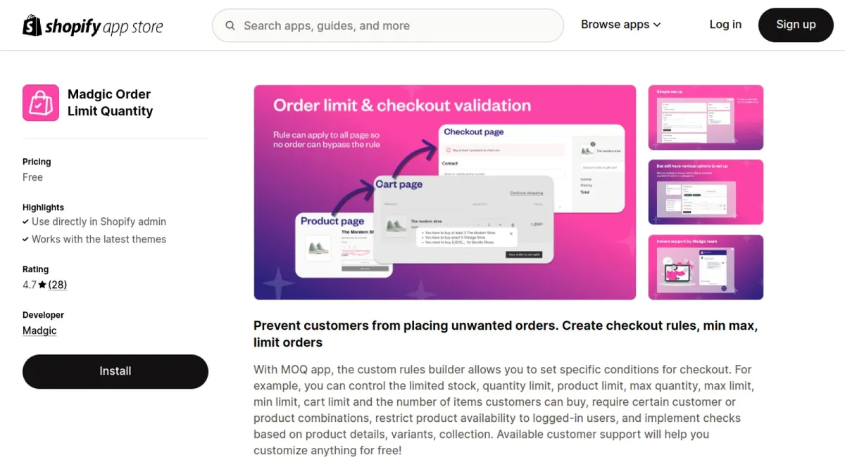 Madgic Order Limit Quantity cover
