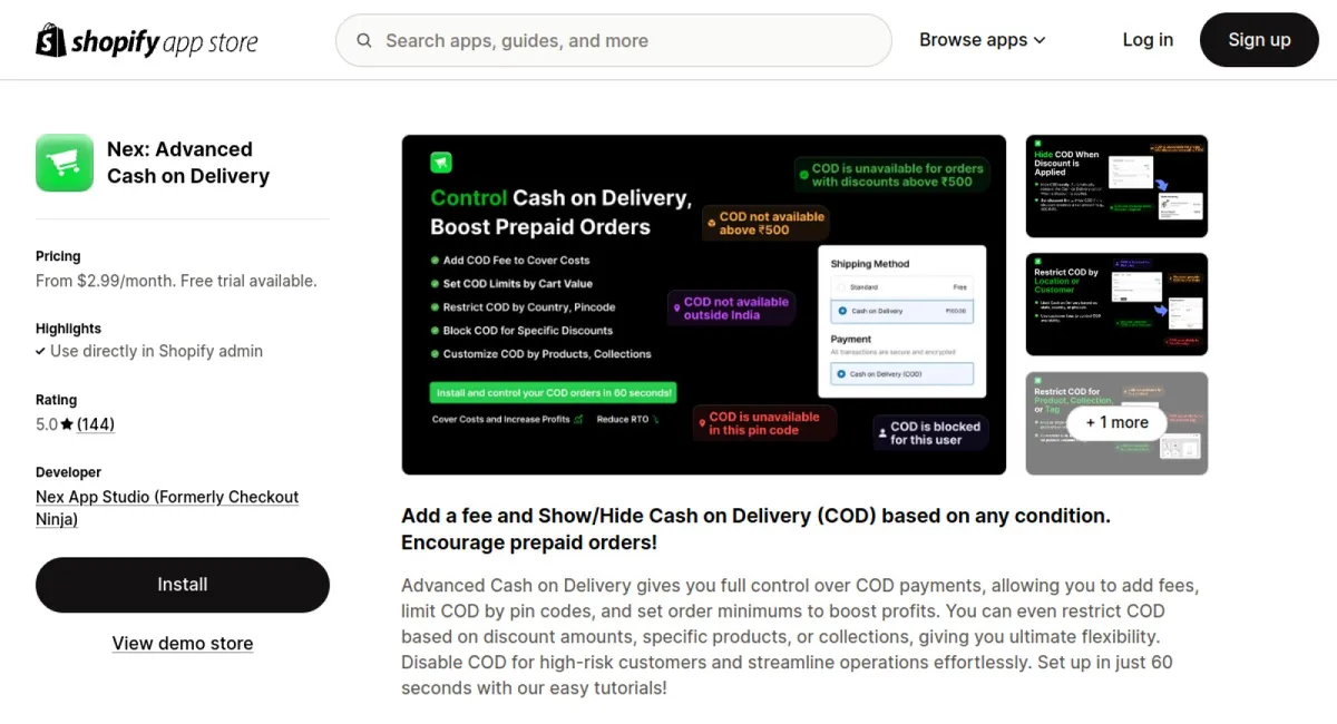 Nex Advanced Cash on Delivery cover