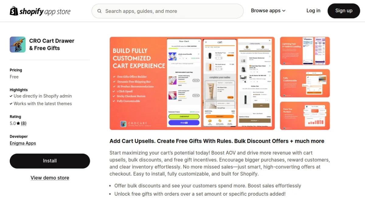 CRO Cart Drawer &amp; Free Gifts cover