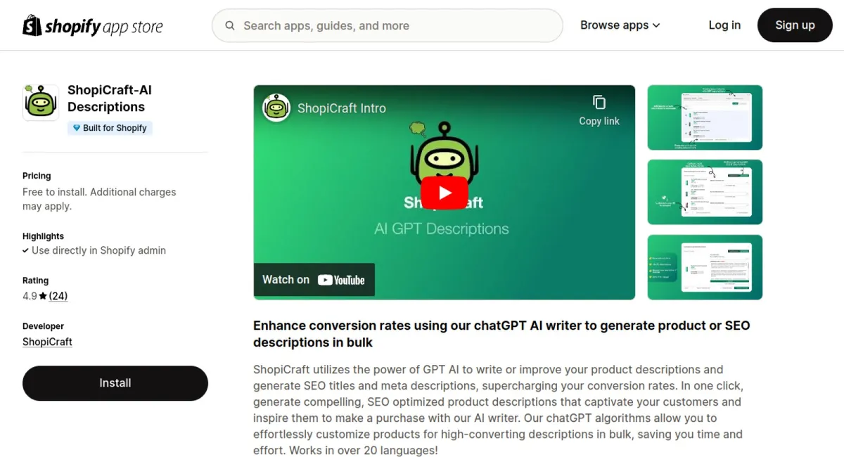 ShopiCraft‑AI Descriptions cover