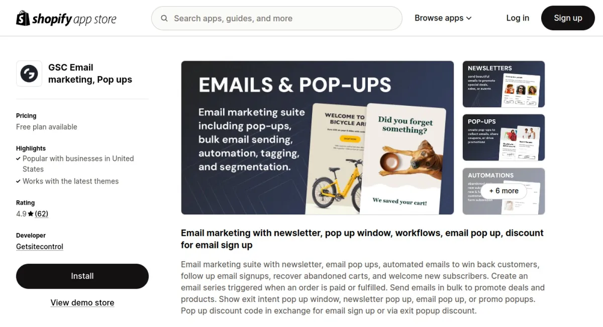 GSC Email marketing, Pop ups cover