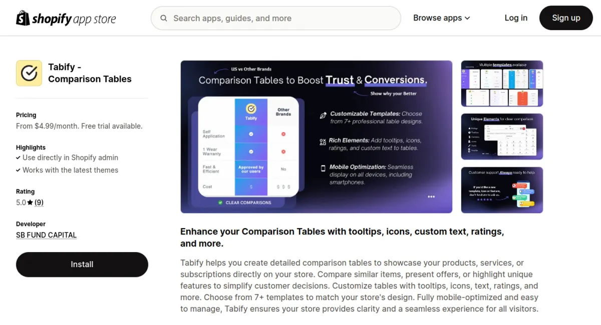 Tabify ‑ Comparison Tables cover