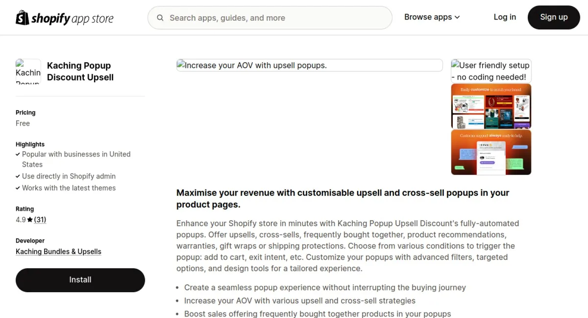 Kaching Popup Discount Upsell cover