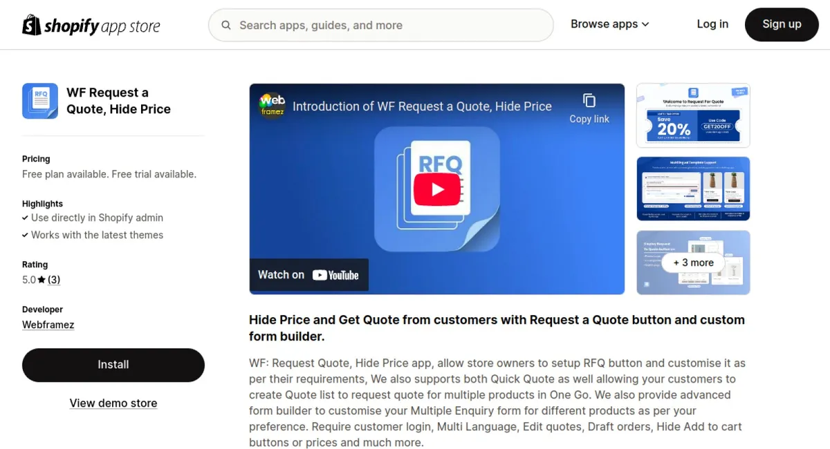 WF Request a Quote, Hide Price cover