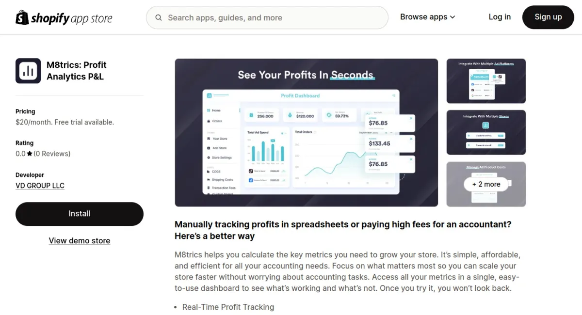 M8trics: Profit Analytics P&amp;L cover