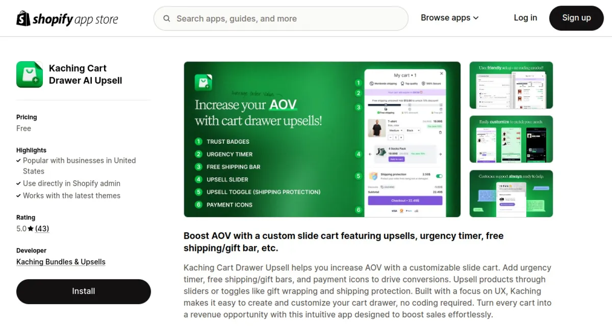Kaching Cart Drawer AI Upsell cover