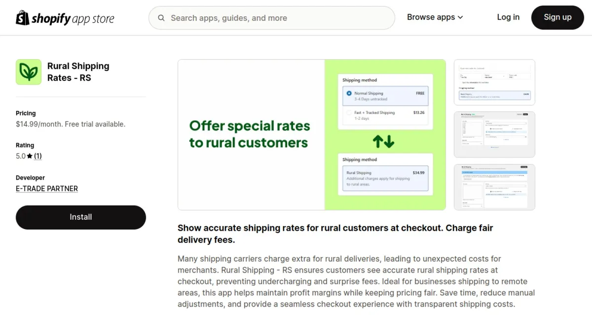 Rural Shipping Rates ‑ RS cover