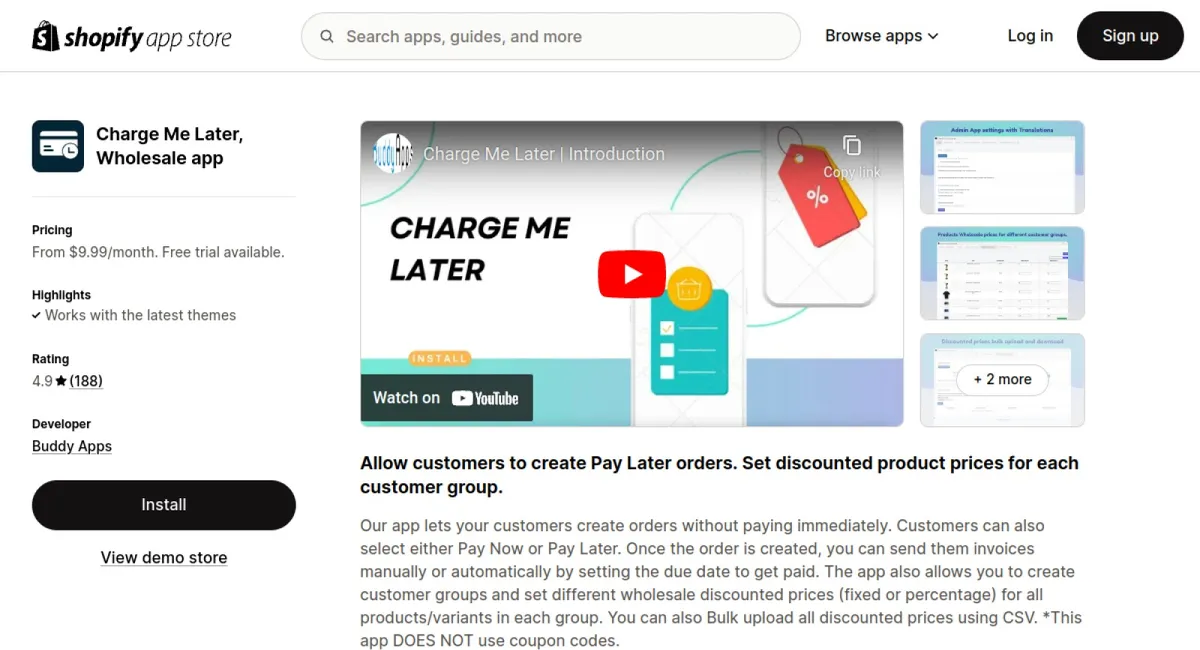 Charge Me Later, Wholesale app cover