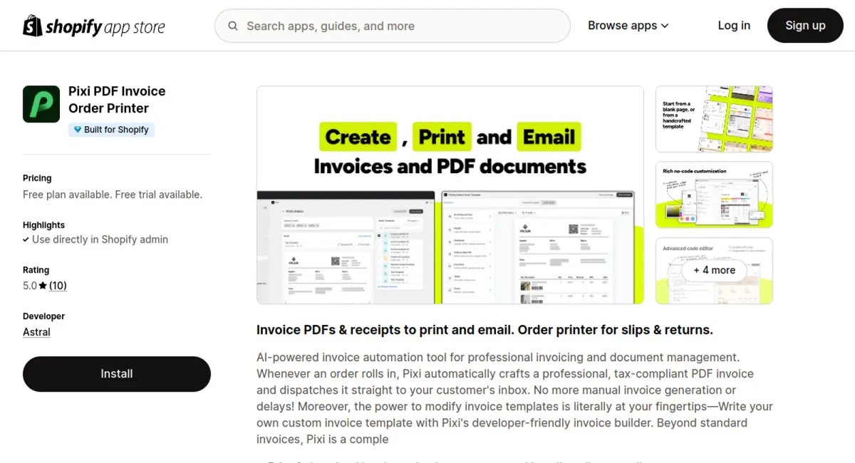 Pixi Invoice PDF Order Printer cover