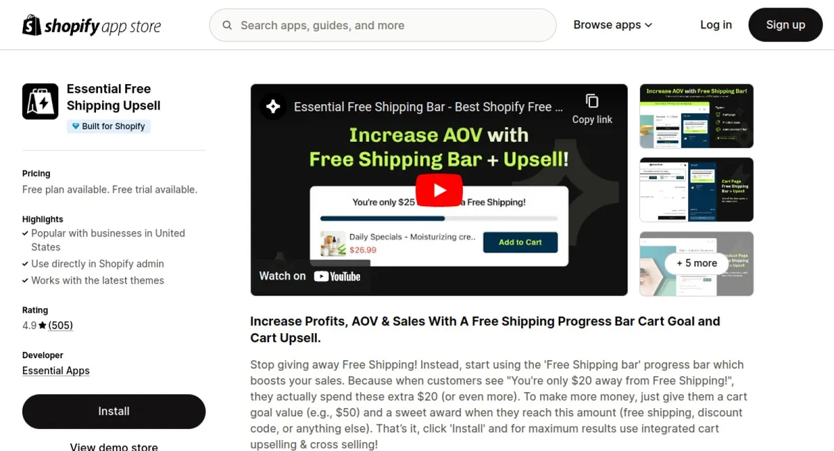 Essential Free Shipping Upsell cover