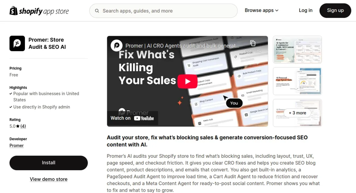 Promer: Store Audit &amp; SEO AI cover