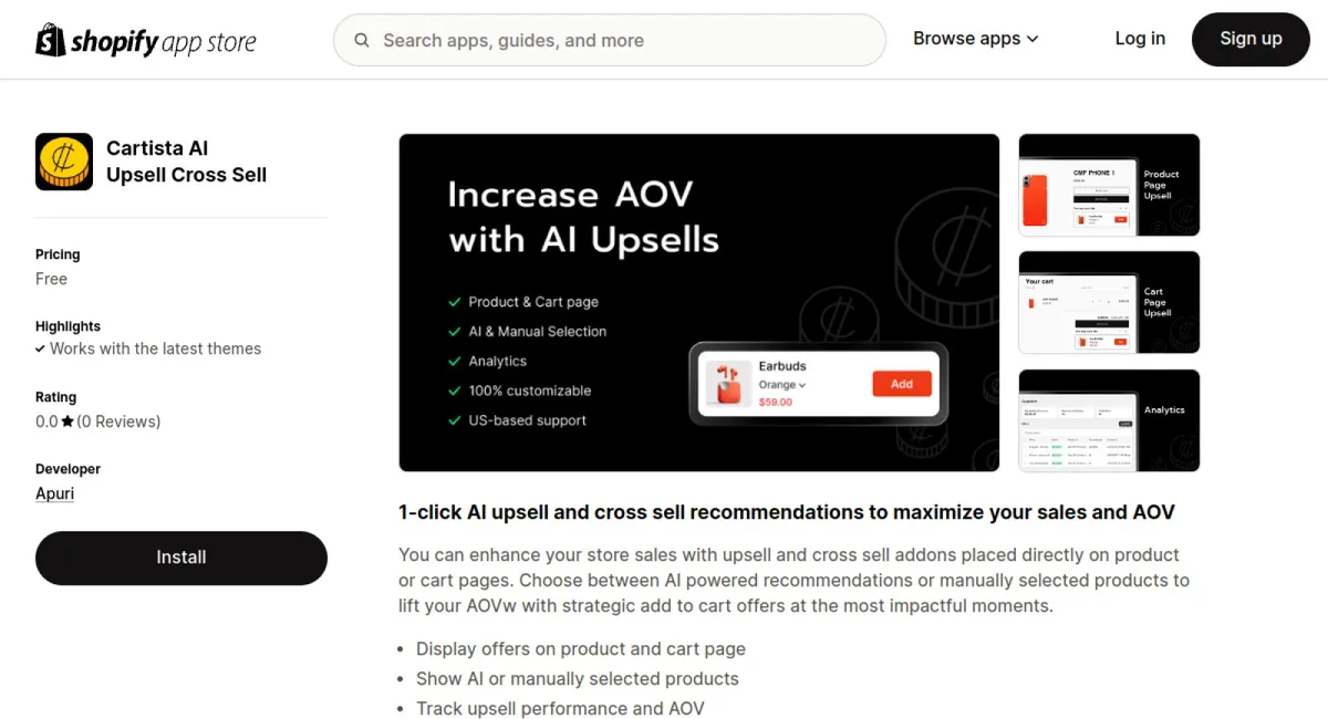 Cartista AI Upsell Cross Sell cover