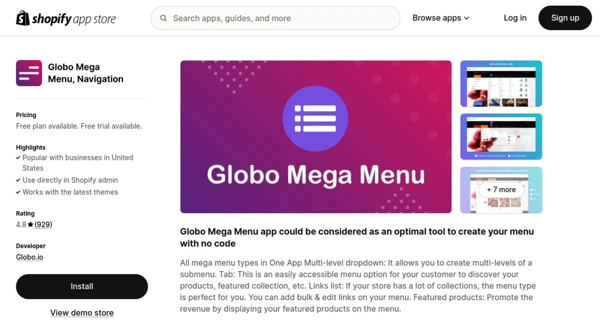 Globo Mega Menu, Navigation cover