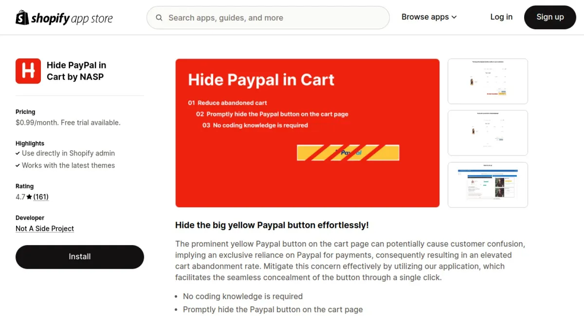 Hide PayPal in Cart by NASP cover
