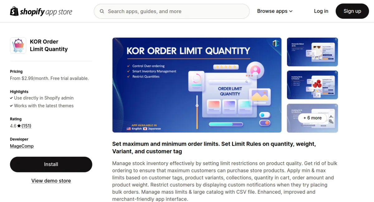 KOR Order Limit Quantity cover