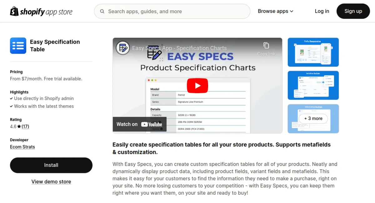 Easy Specification Table cover