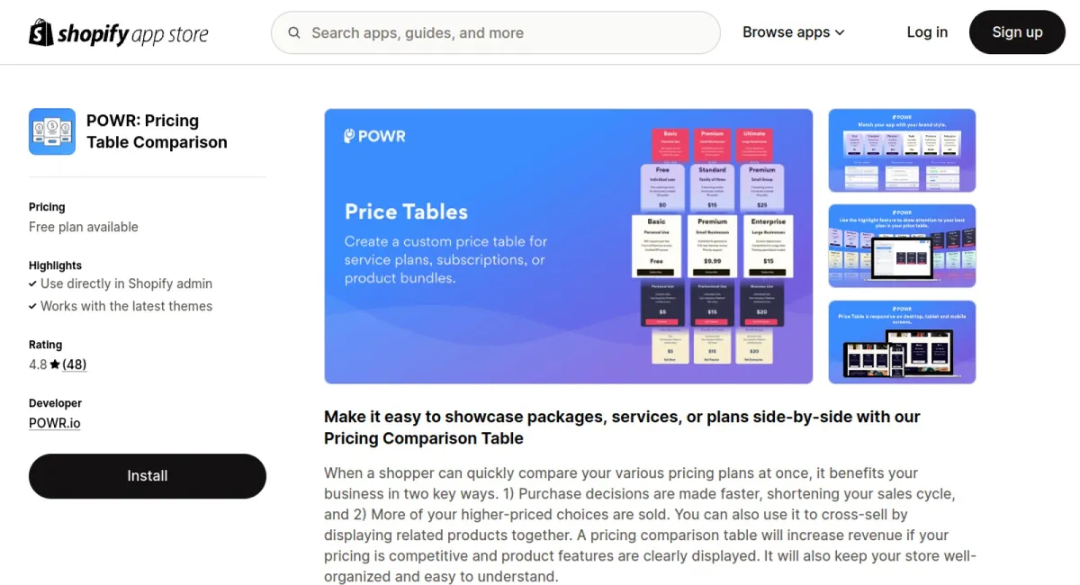 POWR: Pricing Table Comparison cover