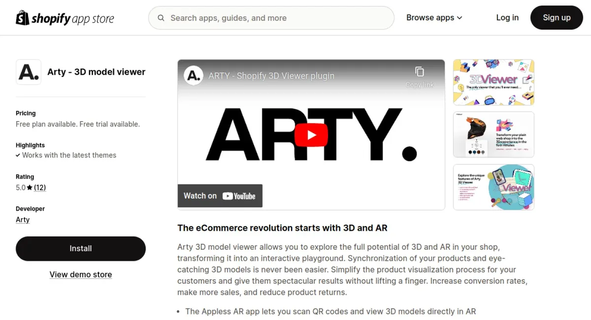 Arty ‑ 3D model viewer cover