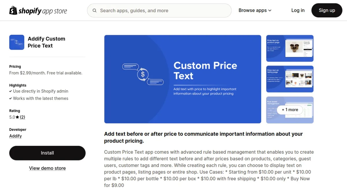 Addify Custom Price Text cover