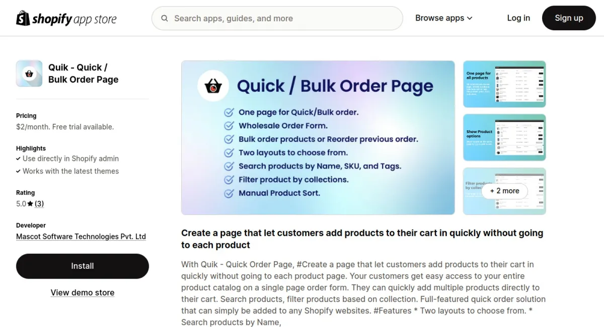 Quik ‑ Quick / Bulk Order Page cover