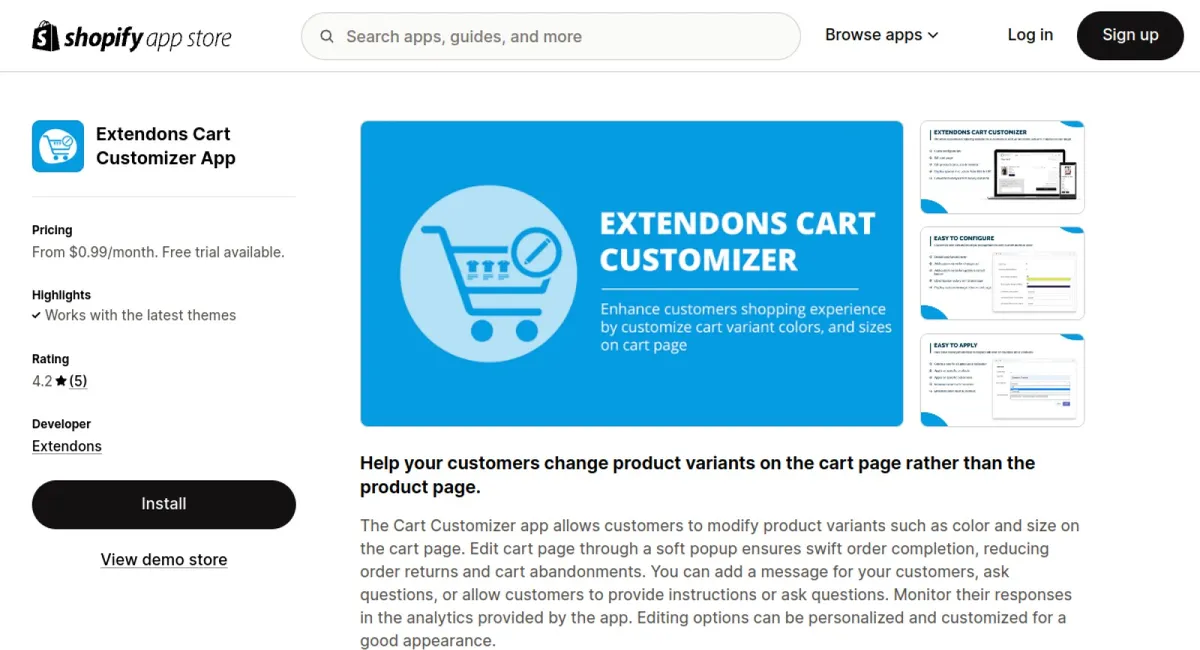 Extendons Cart Customizer App cover