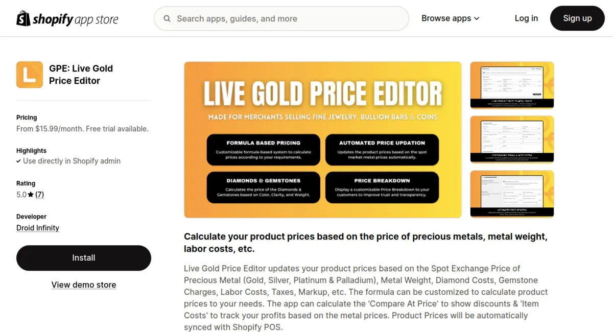 Live Gold Price Editor cover