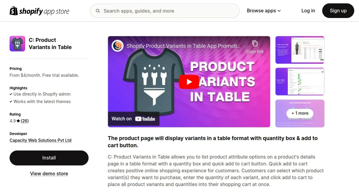 C: Product Variants in Table cover