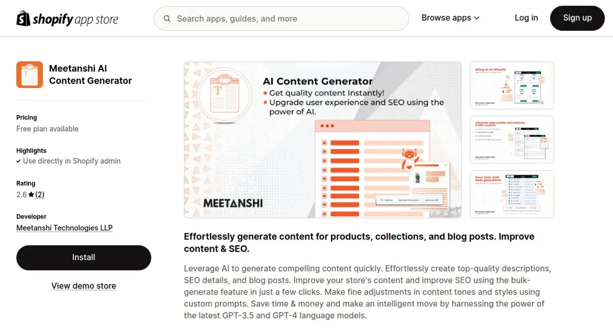 Meetanshi AI Content Generator cover