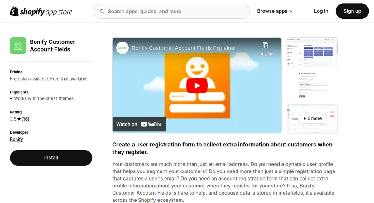 Bonify Customer Account Fields cover