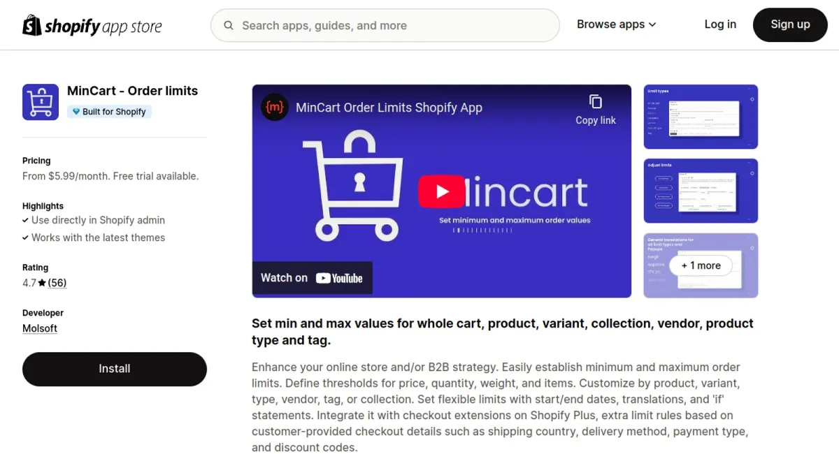 MinCart ‑ Order limits cover