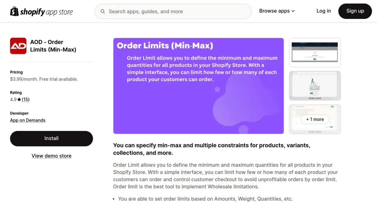 AOD ‑ Order Limits (Min‑Max) cover