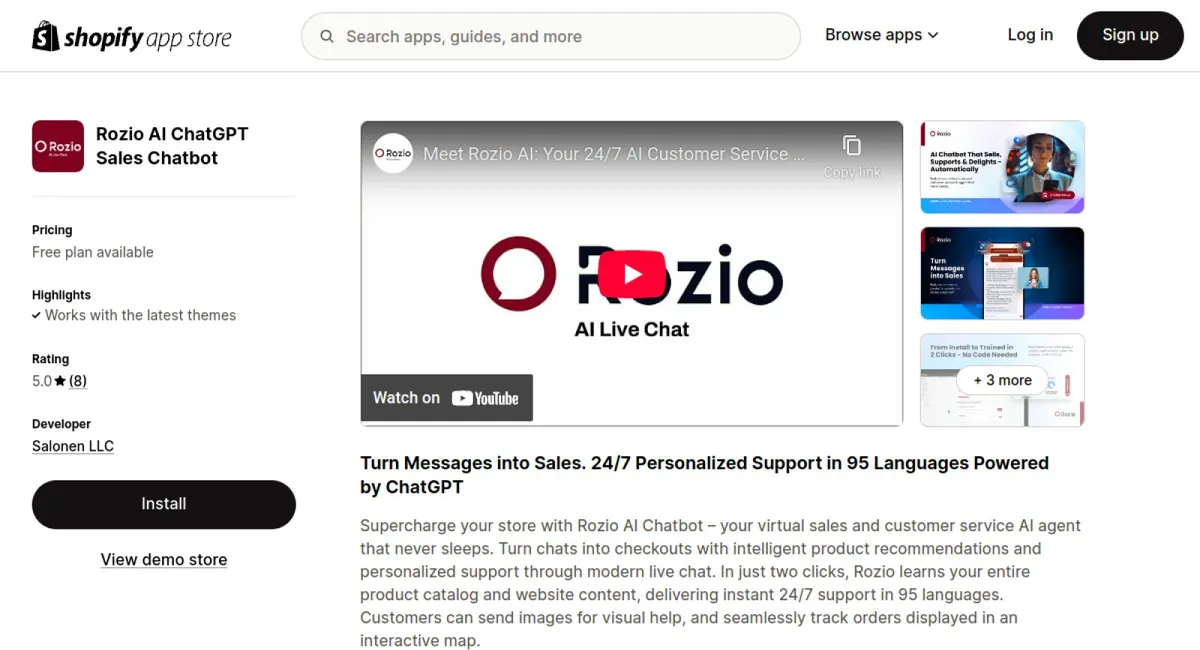 Rozio AI ChatGPT Sales Chatbot cover