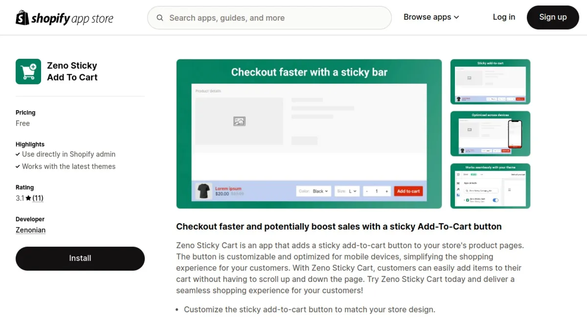Zeno Sticky Add To Cart cover