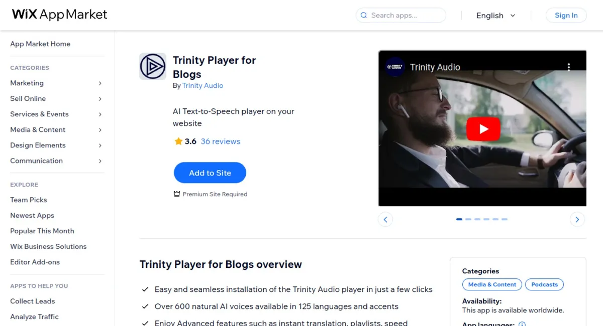 Trinity Player for Blogs cover