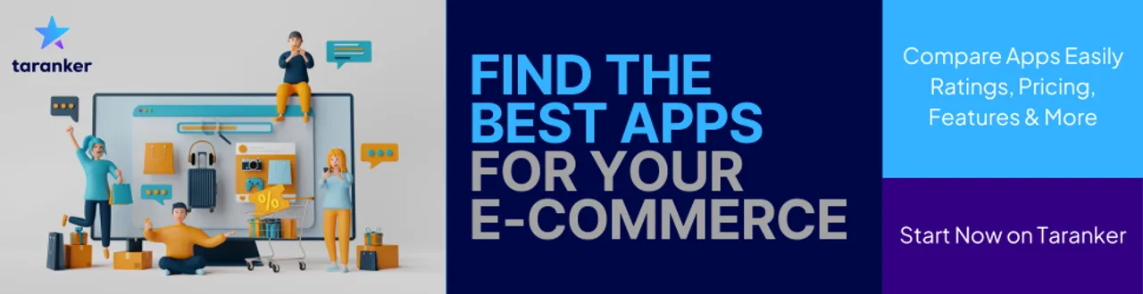 A vibrant banner showcasing Taranker’s platform for comparing top e-commerce apps by ratings, pricing, and features, enabling businesses to select tools that drive success.