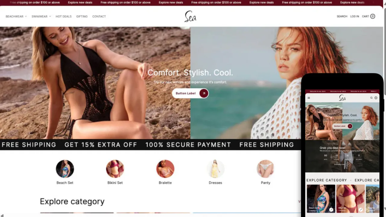 Create a luxurious shopping experience for evening wear and bespoke designs using Monk’s typography-forward layout.