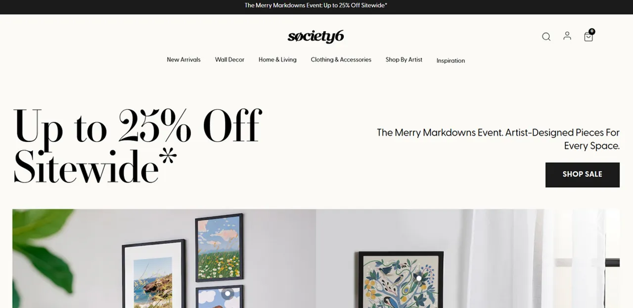 Sell high-quality art prints, home décor, and more on Society6’s platform tailored for creatives.