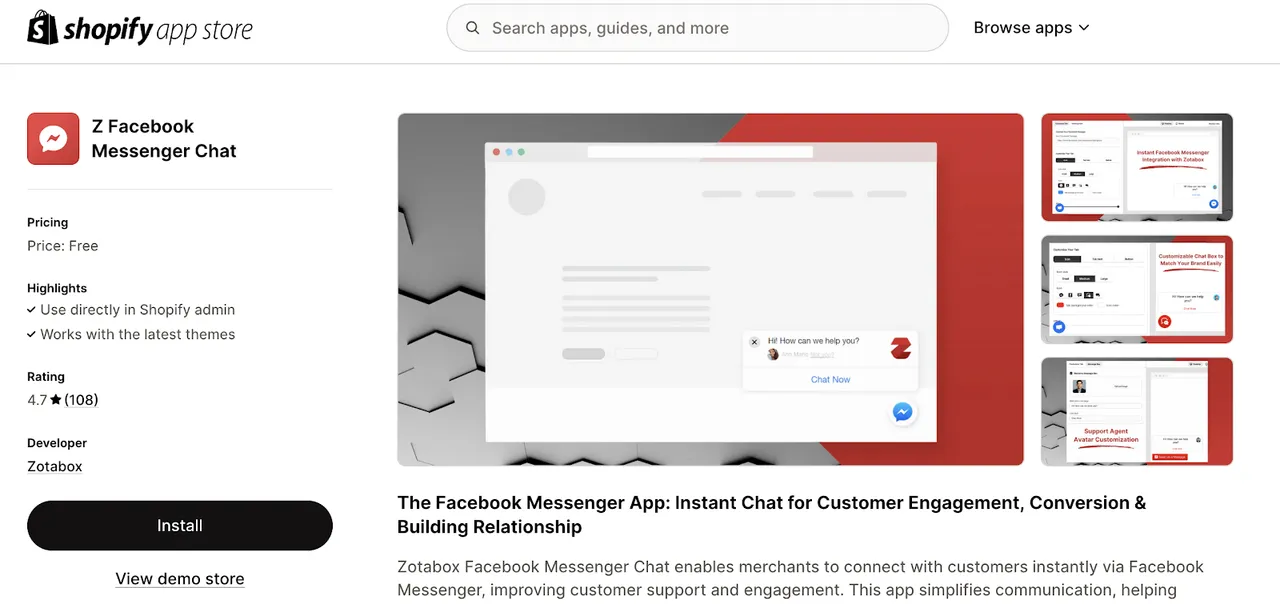 A step-by-step view of how to install Zotabox’s Facebook Messenger Chat for Shopify, making setup quick and easy.